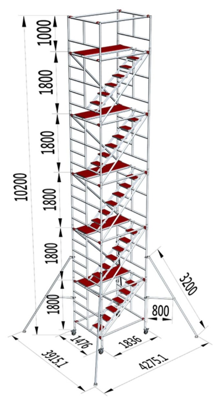 VS-05F aluminum scaffolding, 10.2 meter height