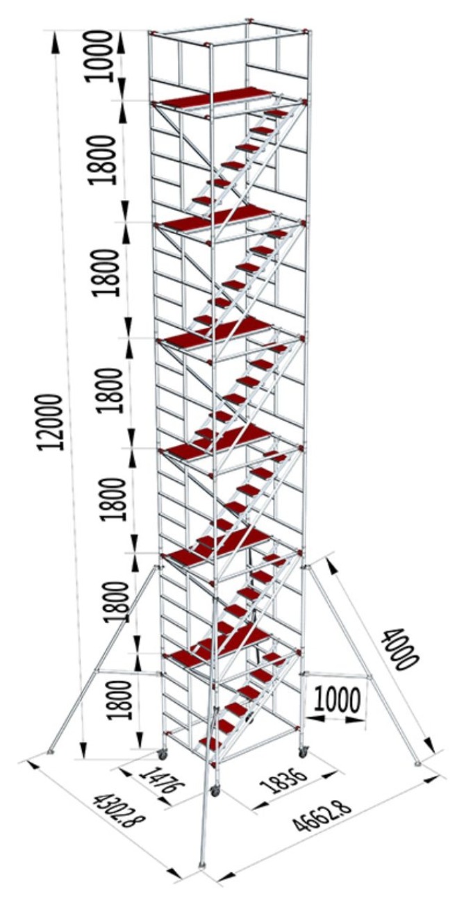 VS-06F aluminum scaffolding, 12.0 meter height
