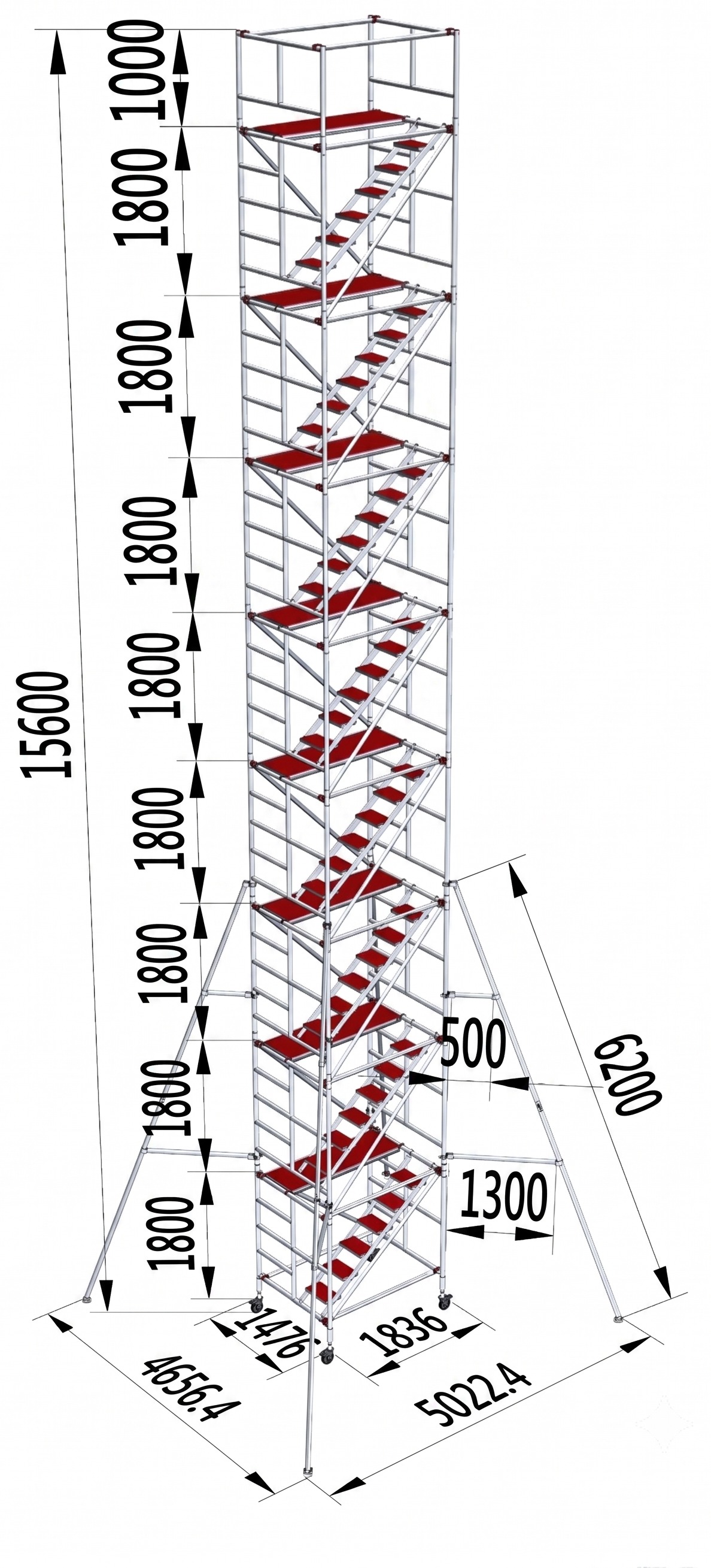 VS-08F aluminum scaffolding, 15.6 meter height