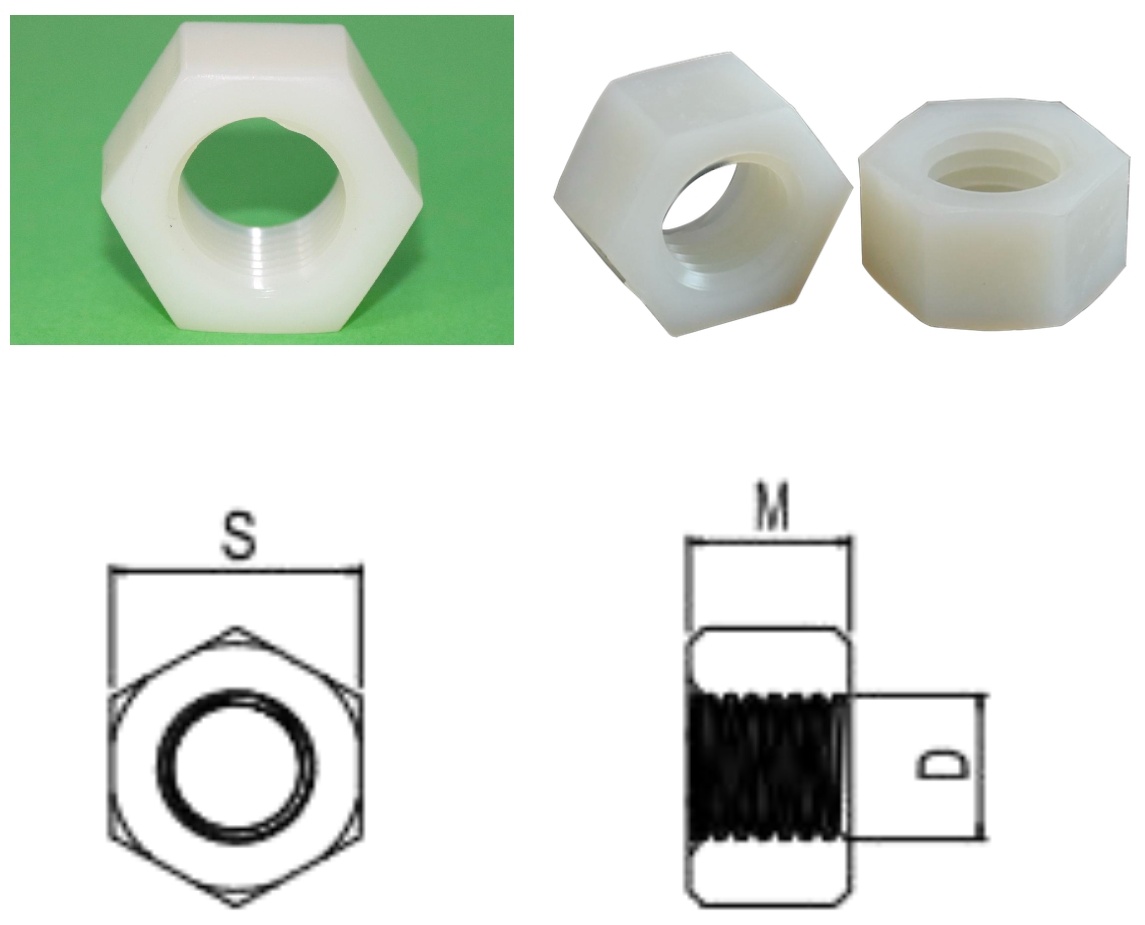 PA66/HN Hexagon Nut — product photo and dimensional drawing