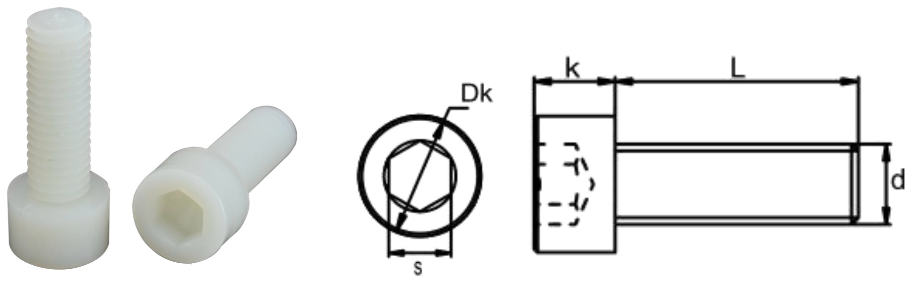 PA66/S0 Hexagon Socket Head Screw — product photo and dimensional drawing
