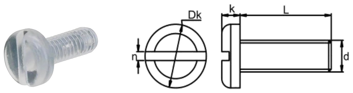 PC/N0 Slotted Pan Head Screw — product photo and dimensional drawing