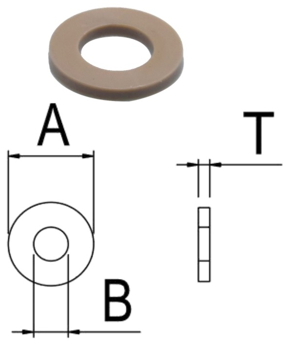 PEEK/W0 Flat Washer — product photo and dimensional drawing
