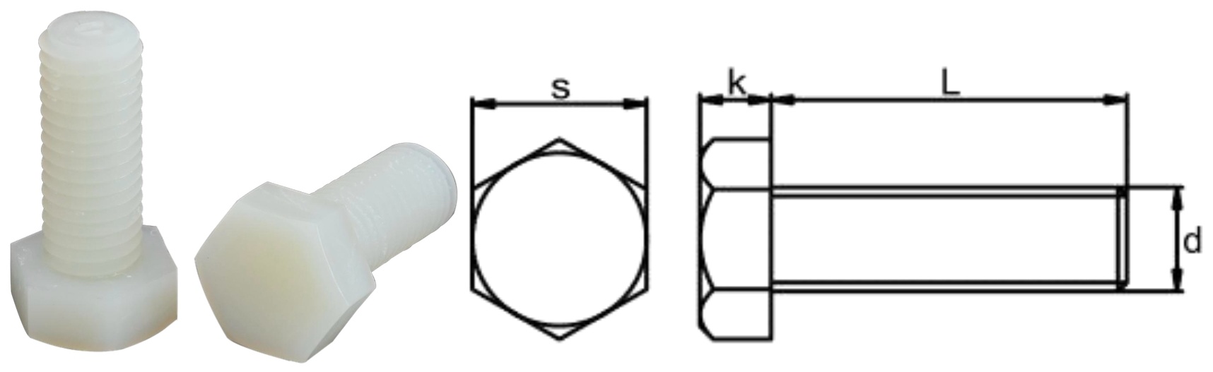 PP/J0 Hexagon Head Bolt — product photo and dimensional drawing