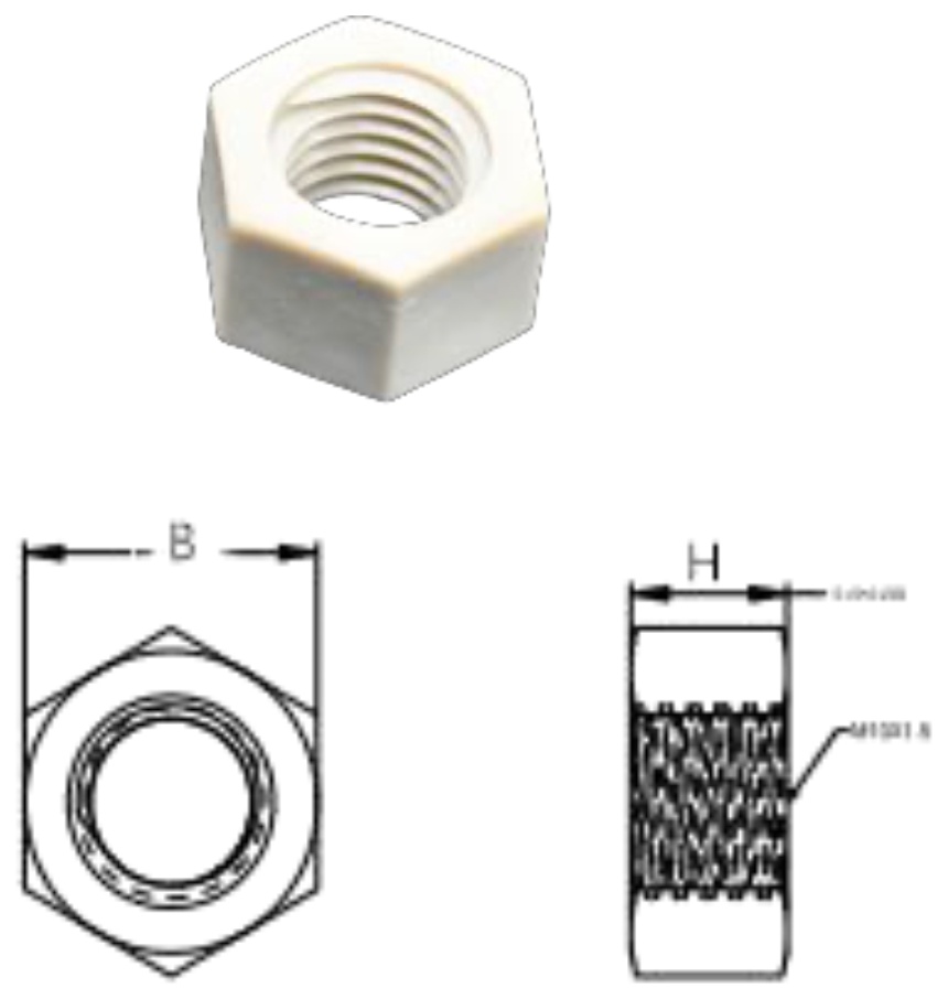 PPS/HN Hexagon Nut — product photo and dimensional drawing