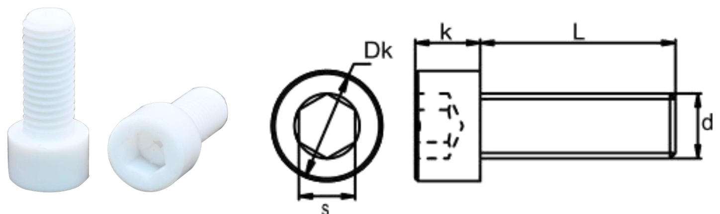 PTFE/S0 Hexagon Socket Head Screw — product photo and dimensional drawing