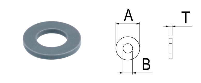 PVC/W0 Flat Washer — product photo and dimensional drawing