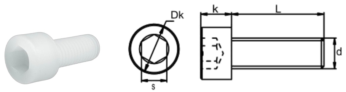 PVDF/S0 Hexagon Socket Head Screw — product photo and dimensional drawing